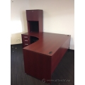 Mahogany Dual Ped LH L Suite Desk with Small Overhead